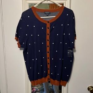 ModCloth navy polka dot short sleeve cardigan